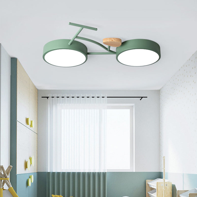 Contemporary Creative Bike Iron Wood Acrylic LED Flush Mount Ceiling Light for Bedroom