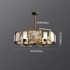 Traditional Chinese Dome Block Enamel Iron Copper Glass 6 - Light Chandelier for Dining Room BulbSquare