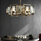 Traditional Chinese Dome Block Enamel Iron Copper Glass 6 - Light Chandelier for Dining Room BulbSquare