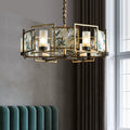 Traditional Chinese Dome Block Enamel Iron Copper Glass 6 - Light Chandelier for Dining Room BulbSquare