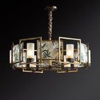 Traditional Chinese Dome Block Enamel Iron Copper Glass 6 - Light Chandelier for Dining Room BulbSquare