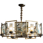 Traditional Chinese Dome Block Enamel Iron Copper Glass 6 - Light Chandelier for Dining Room BulbSquare