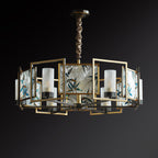 Traditional Chinese Dome Block Enamel Iron Copper Glass 6 - Light Chandelier for Dining Room BulbSquare