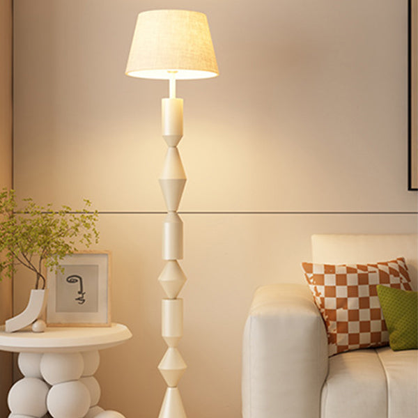 Contemporary Nordic Trapezoid Fabric Iron Lampshade Round Base 1 - Light Standing Floor Lamp For Living Room Lumendat