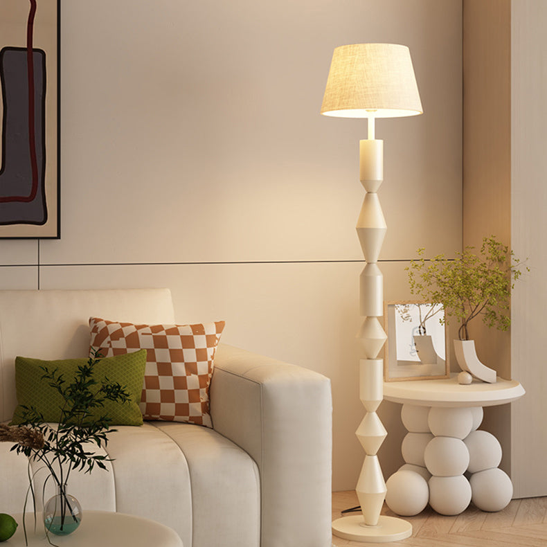 Contemporary Nordic Trapezoid Fabric Iron Lampshade Round Base 1 - Light Standing Floor Lamp For Living Room Lumendat