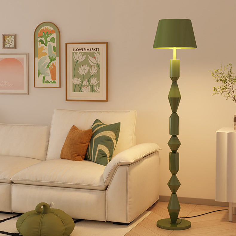 Contemporary Nordic Trapezoid Fabric Iron Lampshade Round Base 1 - Light Standing Floor Lamp For Living Room Lumendat