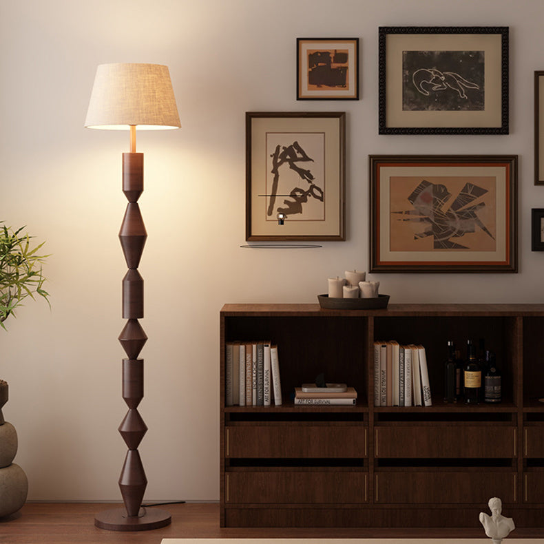 Contemporary Nordic Trapezoid Fabric Iron Lampshade Round Base 1 - Light Standing Floor Lamp For Living Room Lumendat