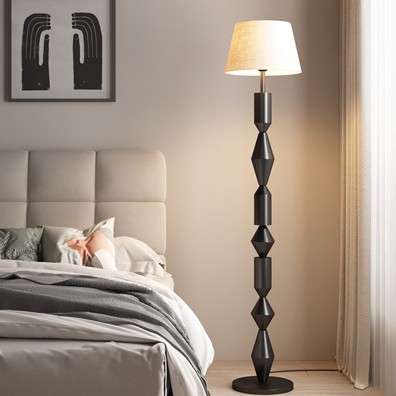 Contemporary Nordic Trapezoid Fabric Iron Lampshade Round Base 1 - Light Standing Floor Lamp For Living Room Lumendat