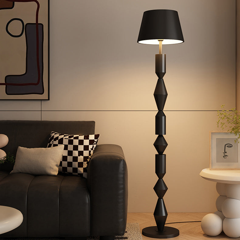 Contemporary Nordic Trapezoid Fabric Iron Lampshade Round Base 1 - Light Standing Floor Lamp For Living Room Lumendat