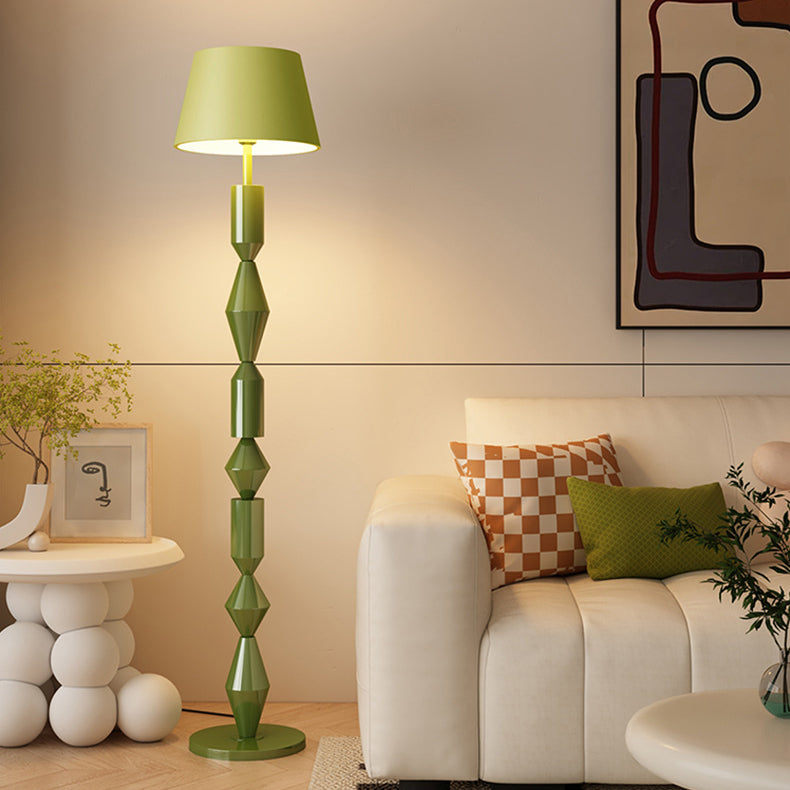 Contemporary Nordic Trapezoid Fabric Iron Lampshade Round Base 1 - Light Standing Floor Lamp For Living Room Lumendat