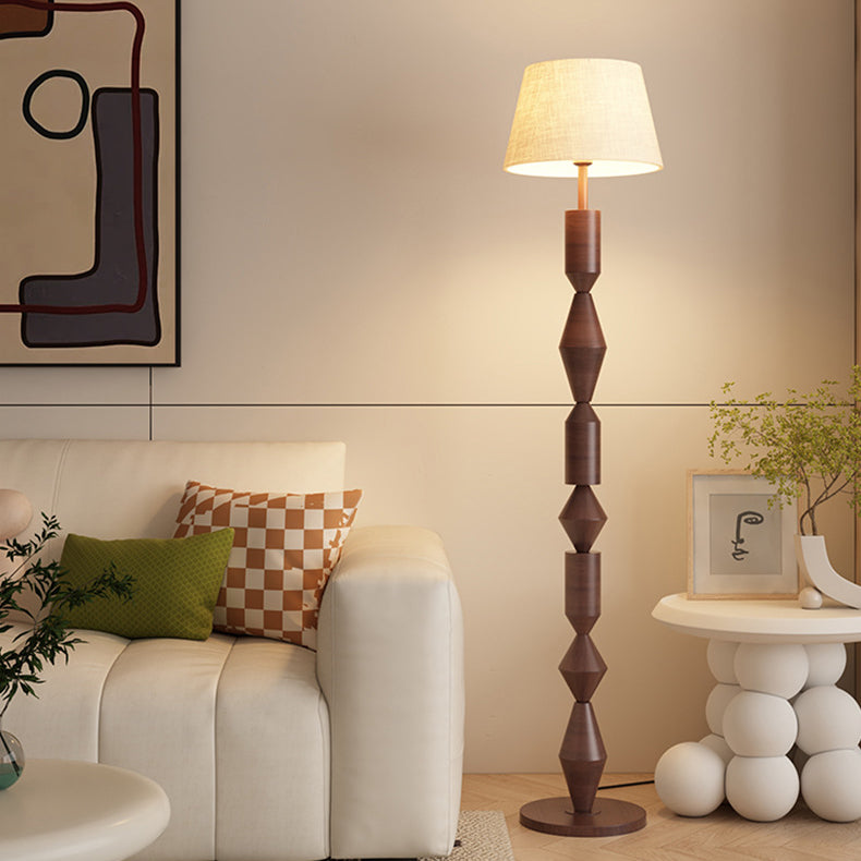 Contemporary Nordic Trapezoid Fabric Iron Lampshade Round Base 1 - Light Standing Floor Lamp For Living Room Lumendat