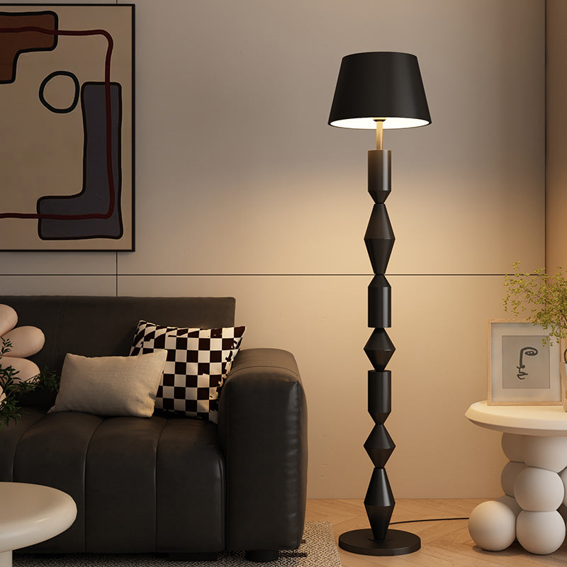 Contemporary Nordic Trapezoid Fabric Iron Lampshade Round Base 1 - Light Standing Floor Lamp For Living Room Lumendat