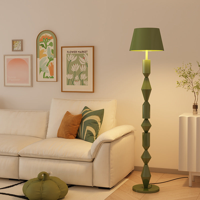 Contemporary Nordic Trapezoid Fabric Iron Lampshade Round Base 1 - Light Standing Floor Lamp For Living Room Lumendat