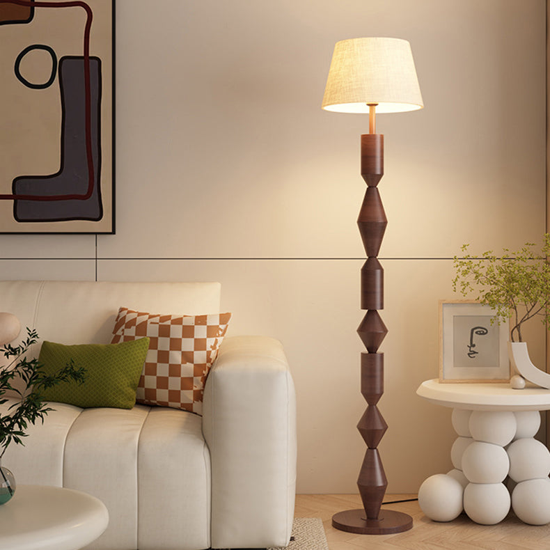 Contemporary Nordic Trapezoid Fabric Iron Lampshade Round Base 1 - Light Standing Floor Lamp For Living Room Lumendat