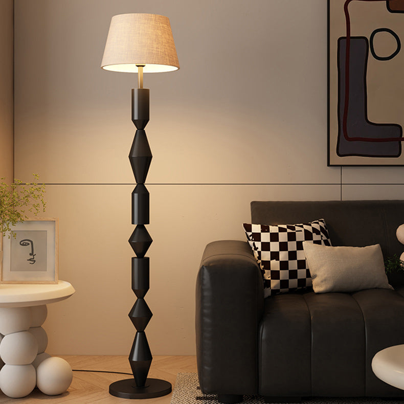 Contemporary Nordic Trapezoid Fabric Iron Lampshade Round Base 1 - Light Standing Floor Lamp For Living Room Lumendat