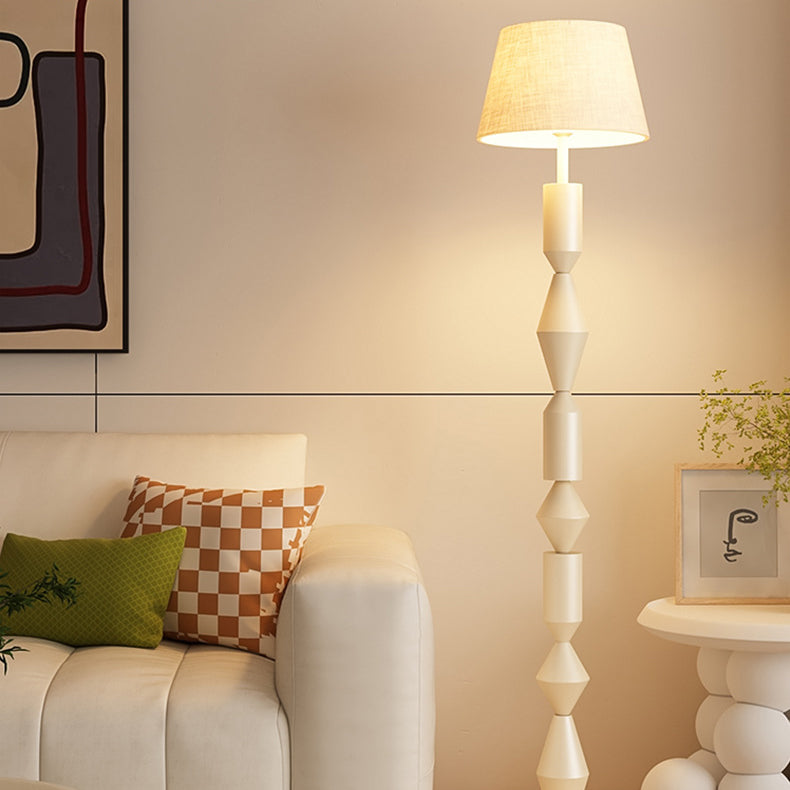 Contemporary Nordic Trapezoid Fabric Iron Lampshade Round Base 1 - Light Standing Floor Lamp For Living Room Lumendat
