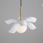 Contemporary Scandinavian Lotus Petals Resin Orb Glass 1 - Light Pendant Light For Dining Room