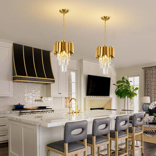 Modern Luxury Trapezoid Iron Crystal 3 - Light Pendant Light For Dining Room