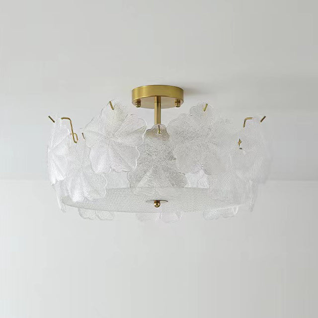 Traditional French Snowflake Glass Iron 5/8 - Light Semi-flush Mount Ceiling Light for Living Room
