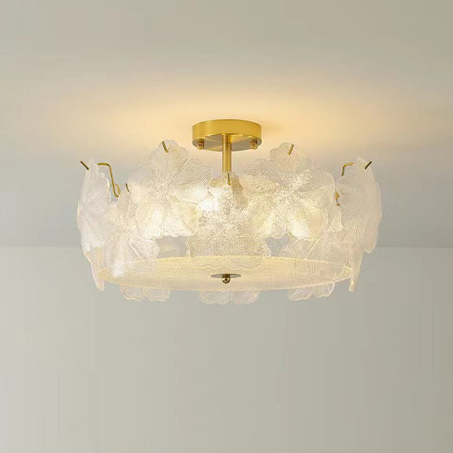 Traditional French Snowflake Glass Iron 5/8 - Light Semi-flush Mount Ceiling Light for Living Room