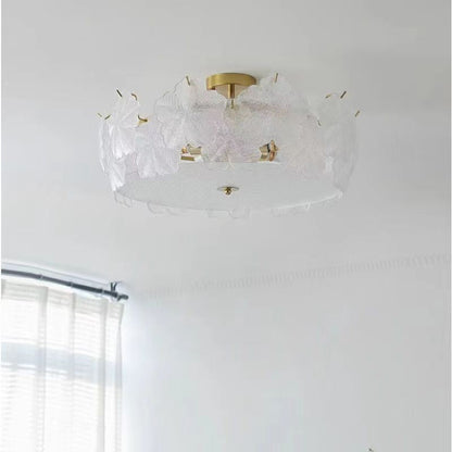Traditional French Snowflake Glass Iron 5/8 - Light Semi-flush Mount Ceiling Light for Living Room