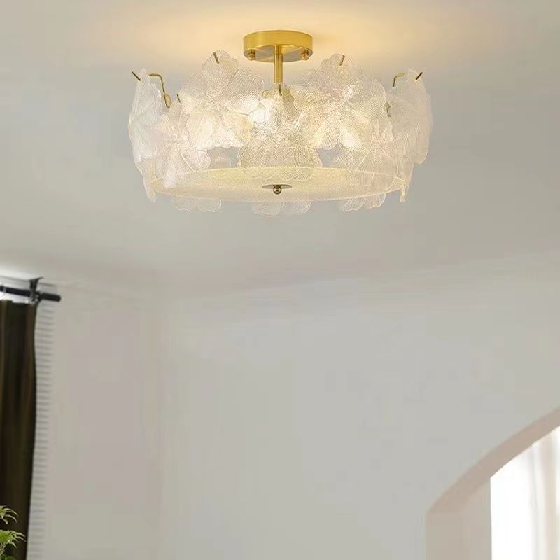 Traditional French Snowflake Glass Iron 5/8 - Light Semi-flush Mount Ceiling Light for Living Room