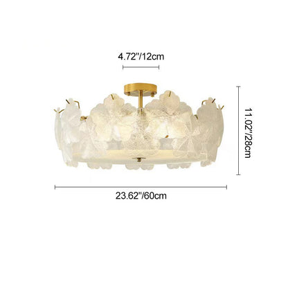 Traditional French Snowflake Glass Iron 5/8 - Light Semi-flush Mount Ceiling Light for Living Room