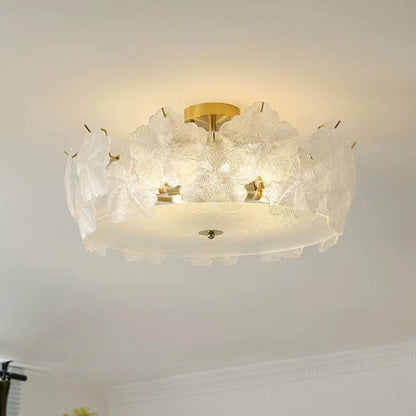 Traditional French Snowflake Glass Iron 5/8 - Light Semi-flush Mount Ceiling Light for Living Room