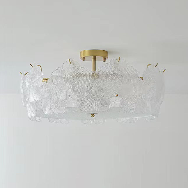 Traditional French Snowflake Glass Iron 5/8 - Light Semi-flush Mount Ceiling Light for Living Room