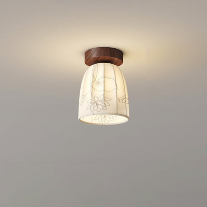 Traditional French Dome Semicircular Flower Print Iron Fabric 1 - Light Semi-flush Mount Ceiling Light for Hallways