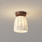 Traditional French Dome Semicircular Flower Print Iron Fabric 1 - Light Semi-flush Mount Ceiling Light for Hallways