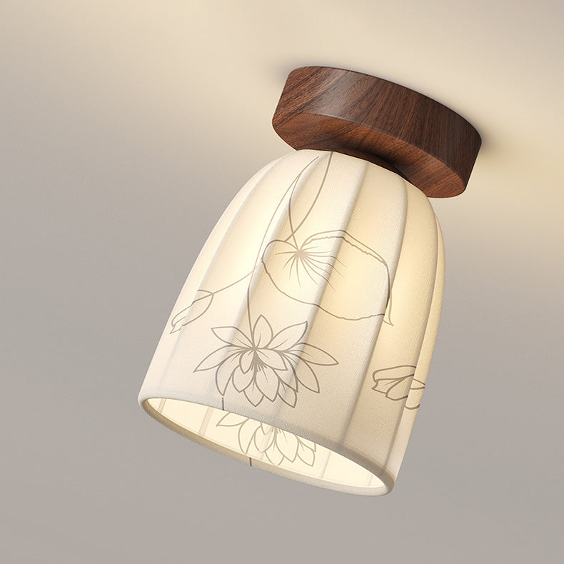 Traditional French Dome Semicircular Flower Print Iron Fabric 1 - Light Semi-flush Mount Ceiling Light for Hallways