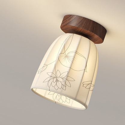 Traditional French Dome Semicircular Flower Print Iron Fabric 1 - Light Semi-flush Mount Ceiling Light for Hallways