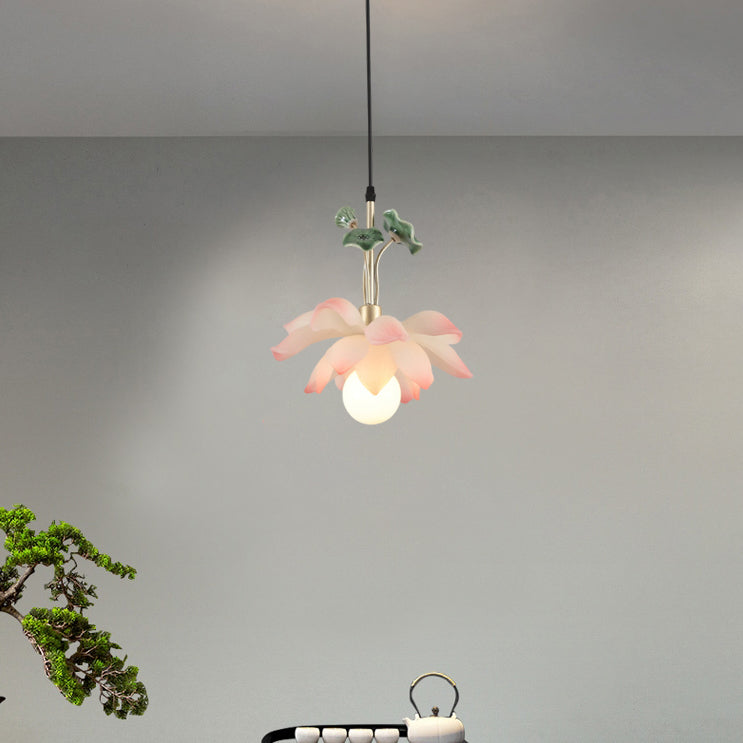 Traditional Chinese Lotus Orb Iron Resin Ceramics 1/3/5 - Light Chandelier for Dining Room BulbSquare