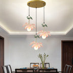 Traditional Chinese Lotus Orb Iron Resin Ceramics 1/3/5 - Light Chandelier for Dining Room BulbSquare
