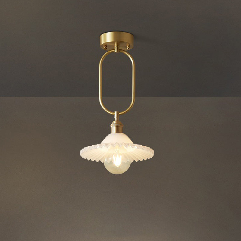 Contemporary Simplicity Conical Umbrella Semicircular Copper Glass 1 - Light Semi-flush Mount Ceiling Light for Hallways