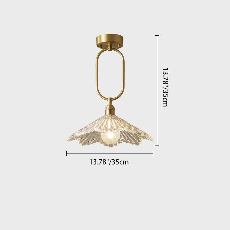 Contemporary Simplicity Conical Umbrella Semicircular Copper Glass 1 - Light Semi-flush Mount Ceiling Light for Hallways