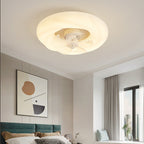 Contemporary Nordic Cream Round Clouds Hardware PE LED Flush Mount Ceiling Fan Light For Bedroom
