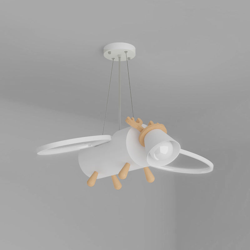 Lumendat Contemporary Creative Flying Deer Round Wings Kids Iron Wood Aluminum LED Chandelier For Bedroom Lumendat