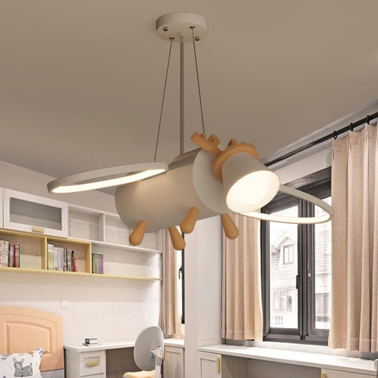 Lumendat Contemporary Creative Flying Deer Round Wings Kids Iron Wood Aluminum LED Chandelier For Bedroom Lumendat