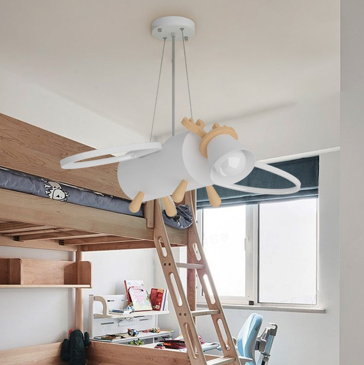 Lumendat Contemporary Creative Flying Deer Round Wings Kids Iron Wood Aluminum LED Chandelier For Bedroom Lumendat