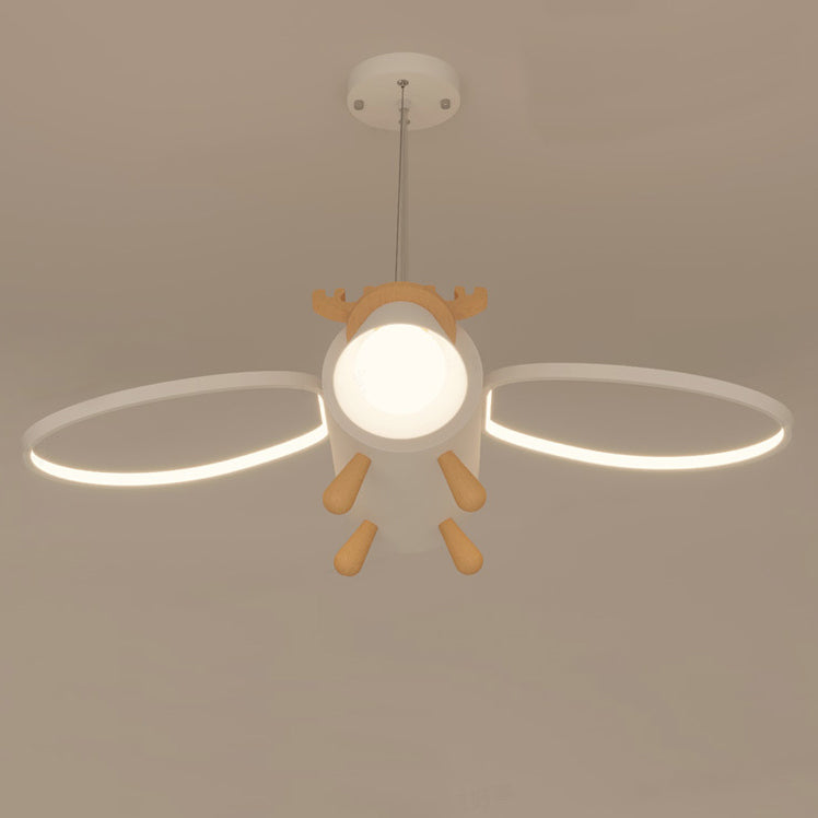 Lumendat Contemporary Creative Flying Deer Round Wings Kids Iron Wood Aluminum LED Chandelier For Bedroom Lumendat