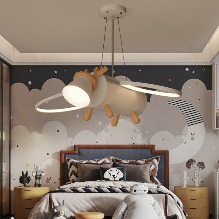 Lumendat Contemporary Creative Flying Deer Round Wings Kids Iron Wood Aluminum LED Chandelier For Bedroom Lumendat