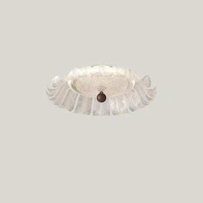 Traditional French Round Petal Iron Glass Acrylic LED Flush Mount Ceiling Light For Bedroom