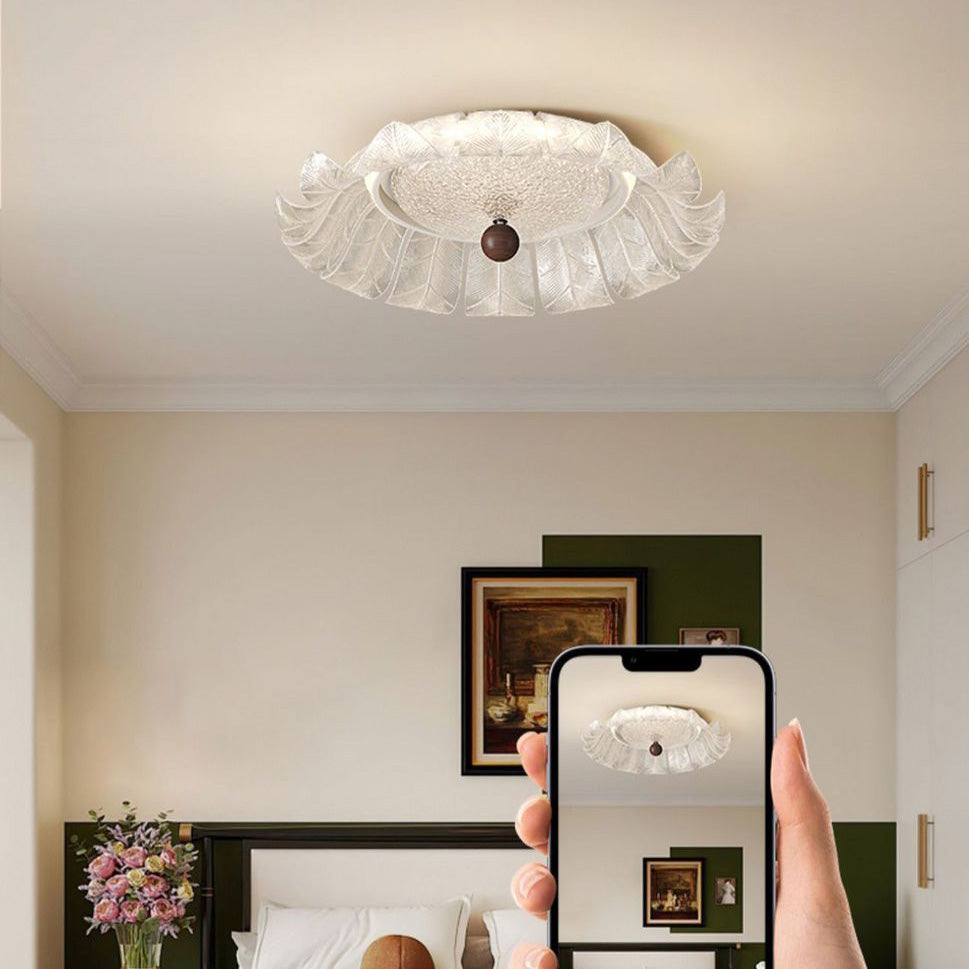 Traditional French Round Petal Iron Glass Acrylic LED Flush Mount Ceiling Light For Bedroom