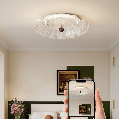 Traditional French Round Petal Iron Glass Acrylic LED Flush Mount Ceiling Light For Bedroom