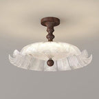 Traditional French Round Petal Iron Glass Acrylic LED Semi-flush Mount Ceiling Light for Bedroom