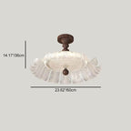 Traditional French Round Petal Iron Glass Acrylic LED Semi-flush Mount Ceiling Light for Bedroom