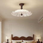Traditional French Round Petal Iron Glass Acrylic LED Semi-flush Mount Ceiling Light for Bedroom