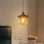 Contemporary Retro Conical Pumpkin Wood Glass 1 - Light Pendant Light For Bedroom